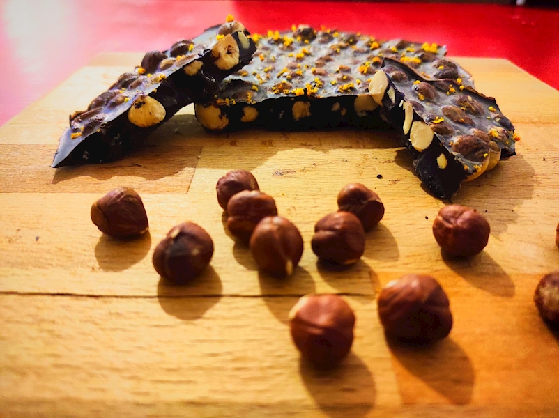 Homemade Bitter Dark Chocolate With Hazelnut and Pistachio